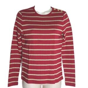 Ralph Lauren’s LAUREN Red Gold stripe buttons Long Sleeve T-Shirt sz P/S new